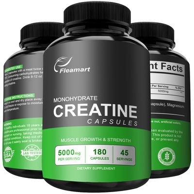 Fleamart Micronized Creatine Monohydrate Capsules, Keto Friendly, 5000mg, 180 Capsules, Creatine Monohydrate Pills Third Party Tested, Manufactured in The USA, Non-GMO, Gluten Free, Vegan Safe