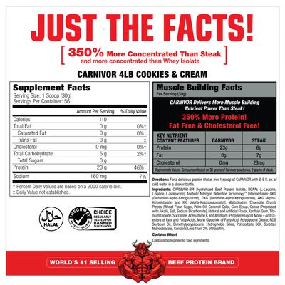 MuscleMeds Carnivor Beef Protein Isolate Powder, Cookies &amp; Cream, 56 Servings, 1680 Gram, 59.2 Ounce, 3.7 Pound