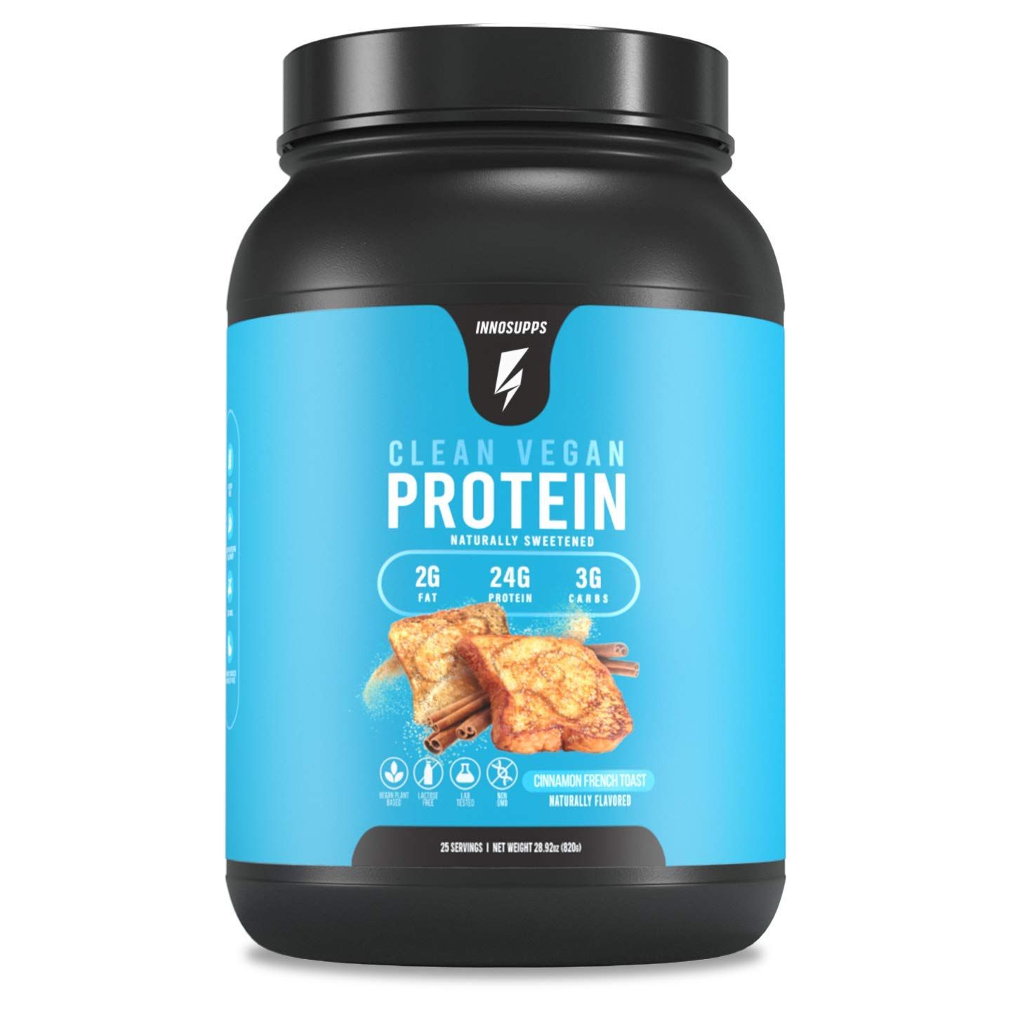 InnoSupps Clean Vegan Protein - Plant Based, Vegan, Natural, No Artificial Sweeteners, No Gluten, No Dairy. Lactose Free, Low Carbs, Low Fat, No Sugar Added, Soy Free, Non-GMO (Cinnamon French Toast)