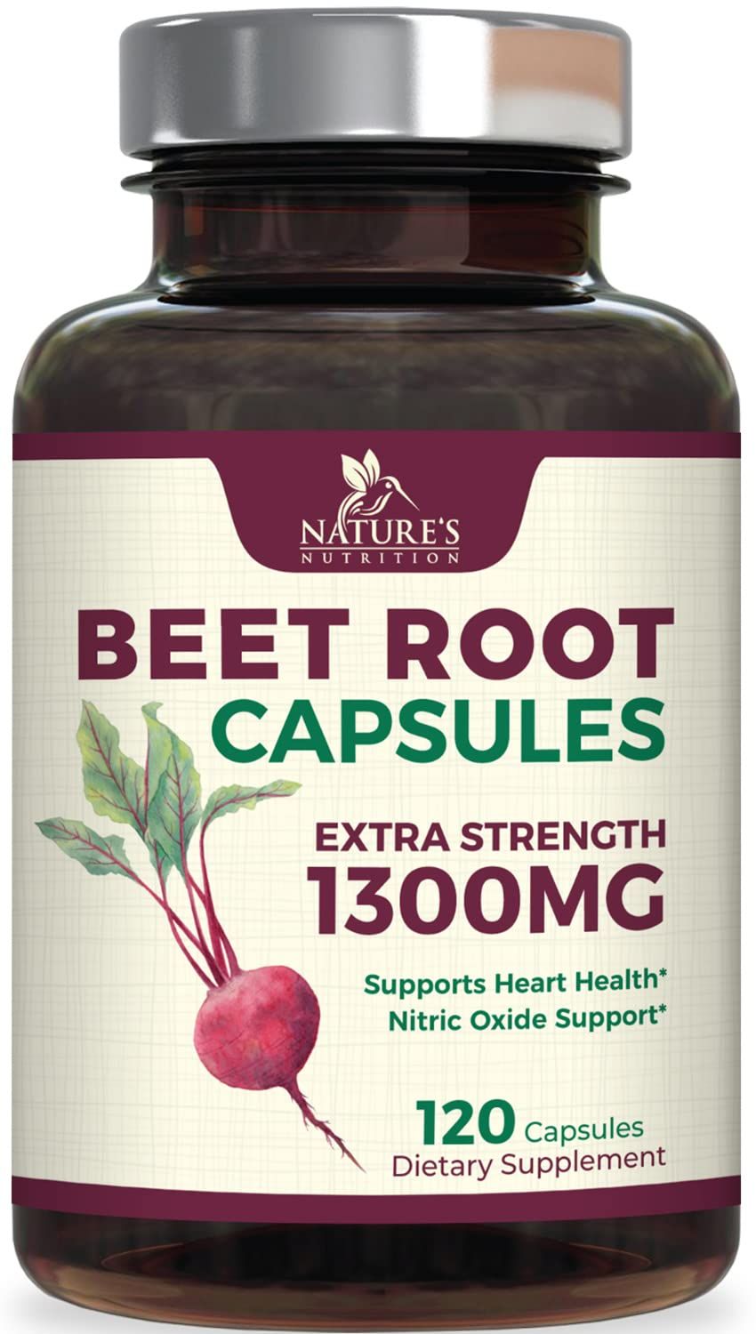 Beet Root Supplement - 1300mg Extra Strength Beetroot Powder Extract Supports Nitric Oxide Production &amp; Natural Energy - Vegan Herbal Pills Support Heart Health, Non-GMO, Gluten Free - 120 Capsules