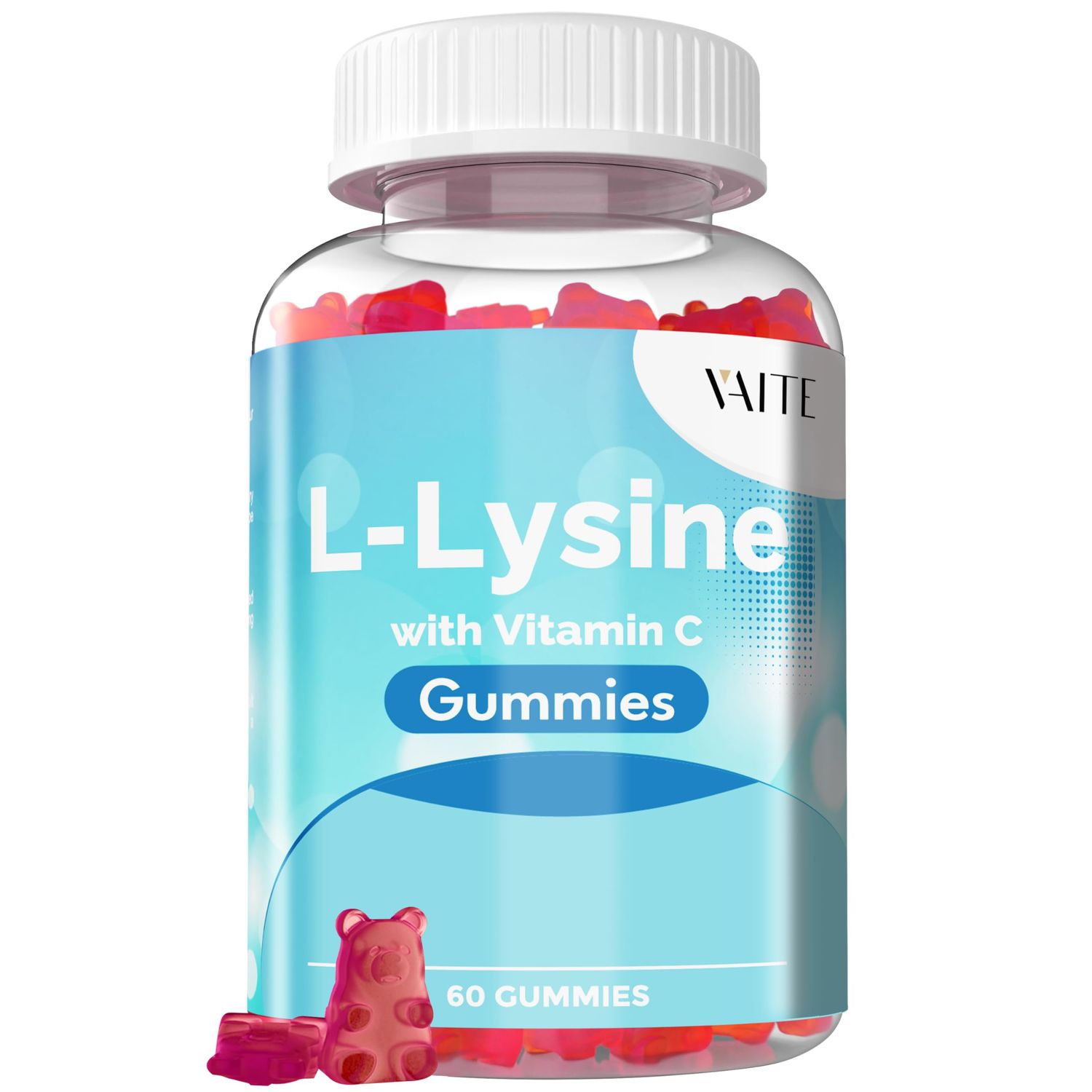 L-Lysine 800mg Gummies with Vitamin C - Supports Skin, Lip, Vegan, Gluten Free, 60 Chewable Lysine for Adults, Vitamins Tissue Health &amp; Immune System, Amino Acid &amp; Complex Supplements, Non-GMO