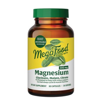 MegaFood Magnesium 300 mg - Highly absorbable blend of Magnesium Glycinate, Magnesium Citrate &amp; Magnesium Malate to Help Support Heart, Nerve Health and Relaxation - 60 Capsules (30 Servings)