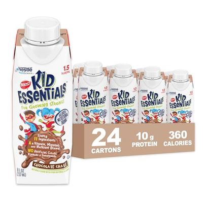 BOOST KID ESSENTIALS (1.5 kcal/mL) Chocolate Craze Nutritional Drink, 10g Protein, Vitamin C, D , B12, and Zinc, 8 Fl Oz (Pack of 24)