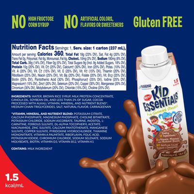 BOOST KID ESSENTIALS (1.5 kcal/mL) Chocolate Craze Nutritional Drink, 10g Protein, Vitamin C, D , B12, and Zinc, 8 Fl Oz (Pack of 24)