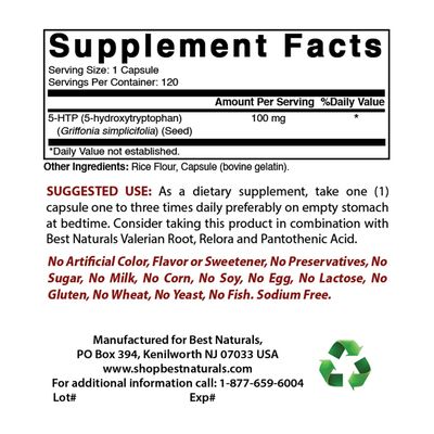 Best Naturals 2 Packs 5-HTP (5-hydroxytryptophan) 100 mg 120 Capsules