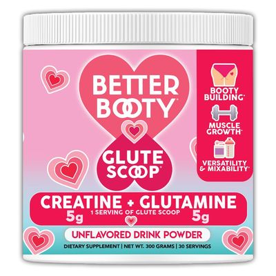 Better Booty Glute Scoop, Creatine for Women Creatine + LGlutamine Amino Acid, Perfect for Booty Gain Muscle Builder Powder Glute Growth Drink Mix Supplement (300 Grams, 30 Servings)