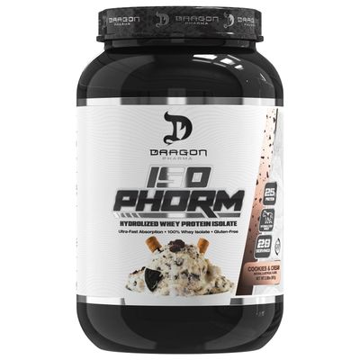 DRAGON PHARMA Hydrolized Whey Protein Isolate, Fast Absorption, Gluten Free, 100% Whey Protein, IsoPhorm, Maximize Recovery, Great Tasting, 25 Grams Per Serving (31 Servings, Cookies &amp; Cream)