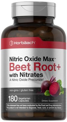 Horbach Nitric Oxide Beet Root Capsules | 180 Count | with Nitrates and Precursor | for Men and Women | Vegetarian, Non-GMO, Gluten Free Supplement