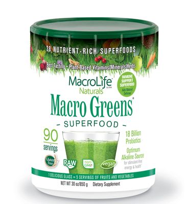 MacroLife Naturals Macro Greens Powder 38 Superfood Probiotic Antioxidant Enzyme &amp; Herbal Supplement Immunity Energy Cleanse - Non-GMO Vegan Gluten-Free Dairy-Free - 30oz (90 Servings)