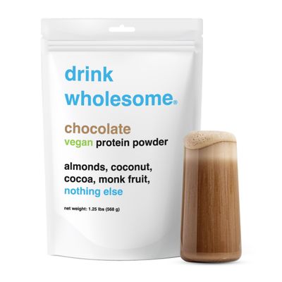 drink wholesome Vegan Chocolate Almond Protein Powder | for Sensitive Stomachs | Gut Friendly | No Artificial Sweeteners | No Stevia | Low Sodium | Safe for Kids &amp; Seniors