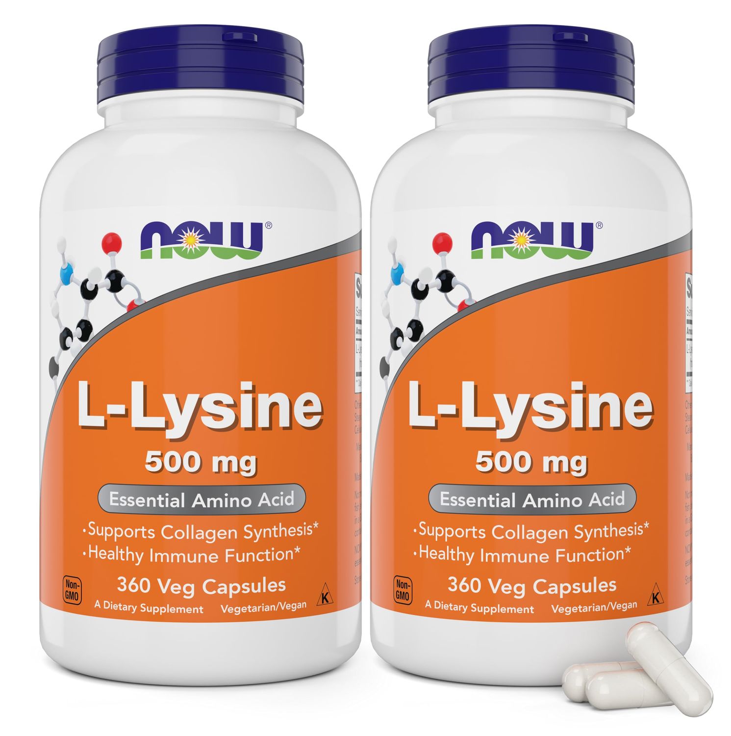 Now L-Lysine 500 mg, 360 Capsules (Pack of 2)