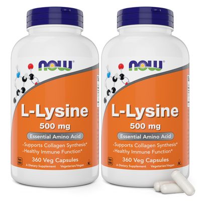 Now L-Lysine 500 mg, 360 Capsules (Pack of 2)