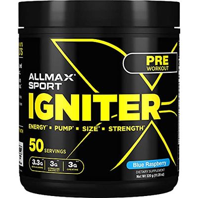 ALLMAX IGNITER Sport, Blue Raspberry - 330 g - Pre-Workout Formula - with Caffeine, L-Citrulline, L-Arginine, Creatine &amp; Beta Alanine - Up to 50 Servings