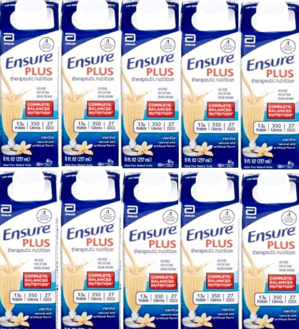 Ensure Plus Vanilla, 8 Ounce Recloseable Carton, Abbott 64905 - 10.6 Ounce (Pack of 10)