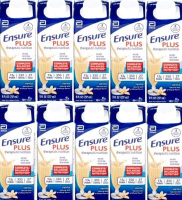 Ensure Plus Vanilla, 8 Ounce Recloseable Carton, Abbott 64905 - 10.6 Ounce (Pack of 10)