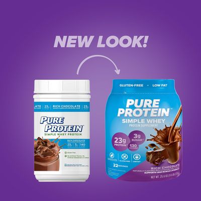 Pure Protein Simple Whey Protein Powder, Gluten Free, 23G Protein, Rich Chocolate, 1.6lbs