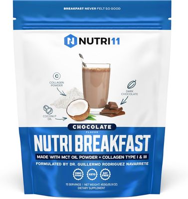 NutriBreakfast by Nutrillermo/Keto Protein Chocolate Collagen Powder with MCT Oil/MCT Oil Powder with Collagen/Keto Collagen Peptides Powder with Grass-Fed Bovine Collagen Type I &amp; III-15 Servings