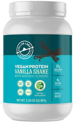 Stellar Labs Vegan Protein Powder with BCAA&#39;s &amp; Antioxidants | Certified Low FODMAP, Non GMO, Gluten Free, Soy Free, Low Carb, with Stevia | Lean Plant Based Protein Powder Shakes | Vanilla