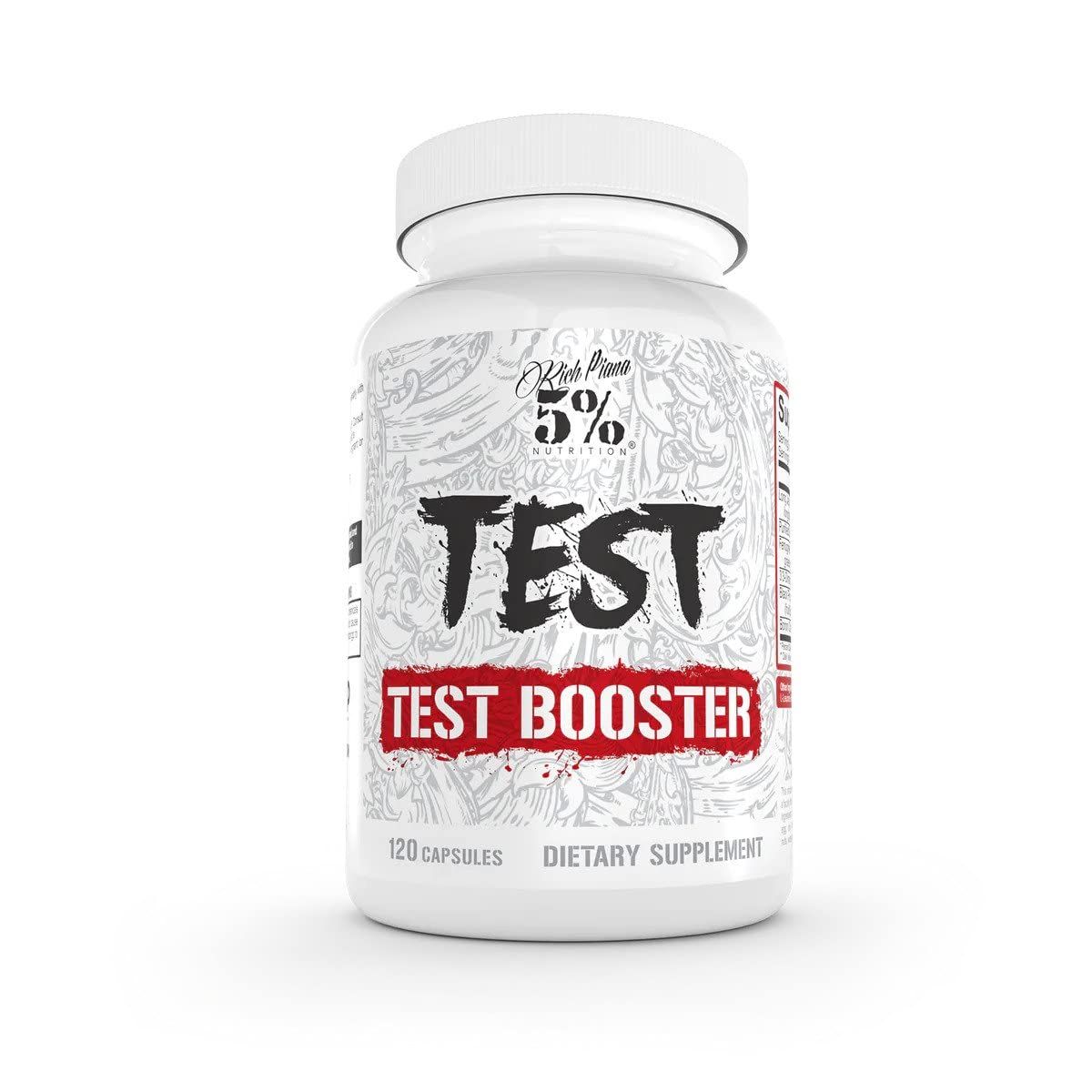5% Nutrition Rich Piana Test | Natural Testosterone Booster for Men | Muscle Builder, Male Vitality, Energy &amp; Stamina | Tongkat Ali (Longjack), Shilajit, Fenugreek, DIM, Boron | 120 Capsules