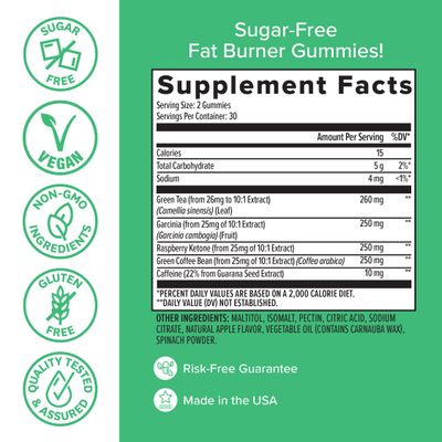 Zenwise Health Fat Burner Gummies - Appetite Suppressant for Weight Loss with Green Tea Extract and Garcinia Cambogia for Metabolism + Green Coffee Bean and Raspberry Ketone - 60 Count Apple Gummies