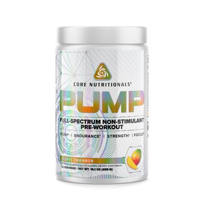 Core Nutritionals Pump Full-Spectrum Non-Stimulant Pre-Workout, with N03T Nitrate, Peak02, Alpha GPC, for Maximum Pump, Strength, and Performance 20 Servings (Tropic Thunder)