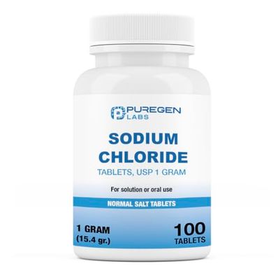 Puregen Labs Sodium Chloride Tablets 1 gm (1000 mg), USP | (15.4gr.) | 100 Count | Normal Salt Tablets | Made in USA | Electrolytes Replenisher Hydration Drink