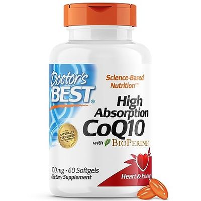 Doctor&#39;s Best High Absorption CoQ10 with BioPerine, Gluten Free Naturally Fermented, Heart Health &amp; Energy Production, 100 mg, 60 SoFtgels