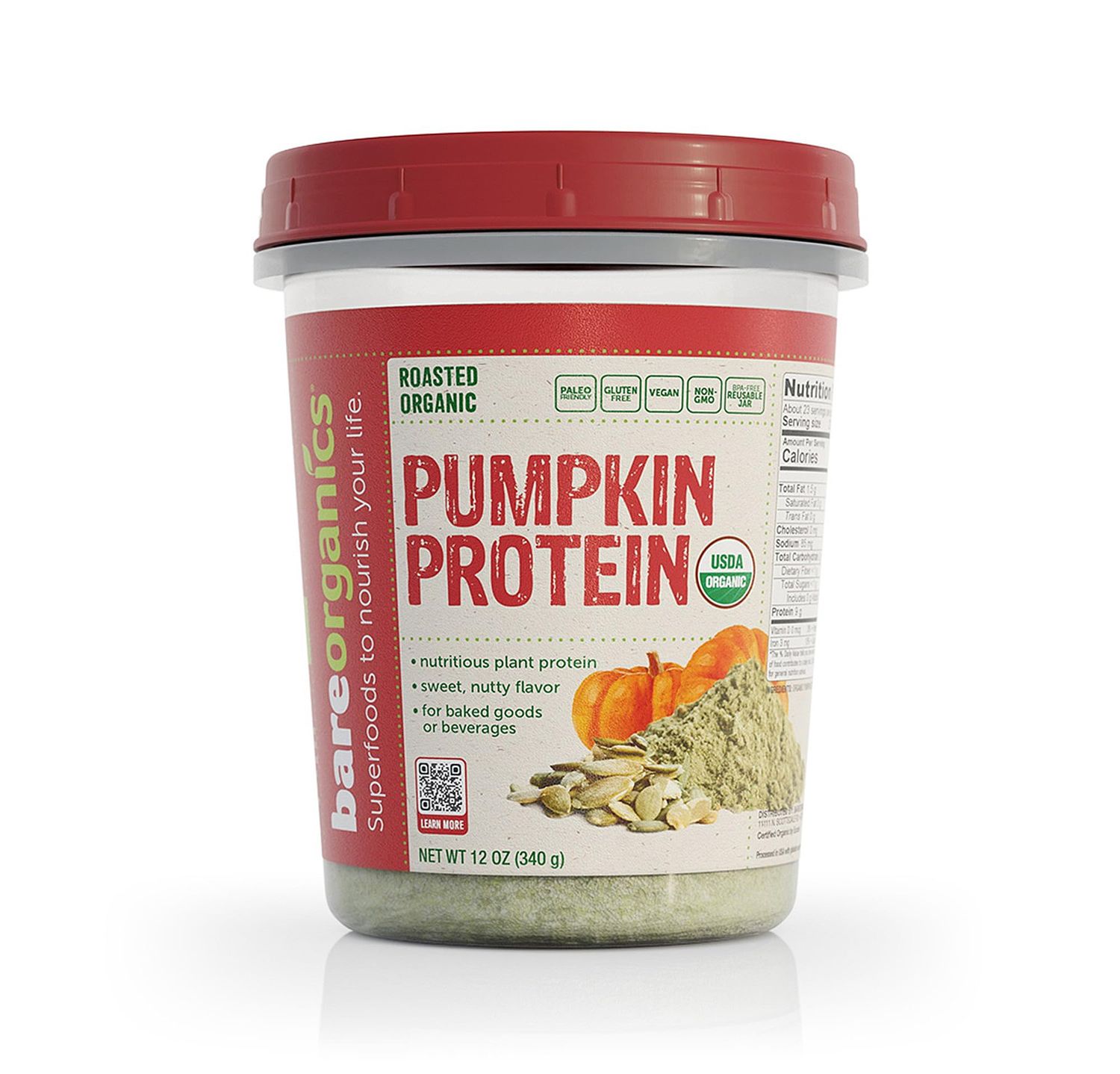 BareOrganics Pumpkin Protein Powder, 12 oz