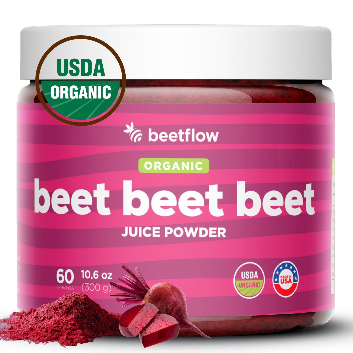 Beet Beet Beet Premium Nitric Oxide Booster &amp; Pre Workout Superfood - Supports Circulation, Heart Health, &amp; Stamina - USA Grown Beet Root Powder, USDA Organic (60 Servings)