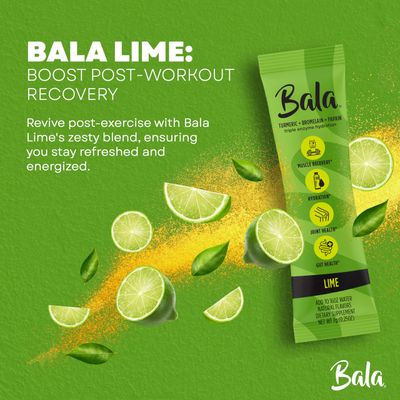 BALA Hydration Turmeric Drink Mix Packet | Sugar-Free Electrolyte Powder Packet, Muscle Recovery, Immune Support, Joint Relief | Plant-Based Enzymes - Lime 4.31 Ounce (Pack of 30)