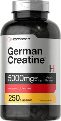 Horbach German Creatine Monohydrate 5000mg | 250 Capsules | Non-GMO, Gluten Free Supplement