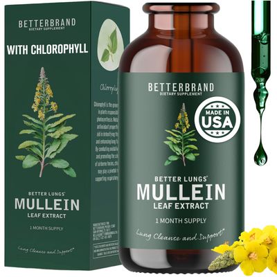 Betterbrand BetterLungs Mullein Leaf Extract - Support Lung Cleanse &amp; Respiratory Function for Healthy Breathing - Natural Supplement, Tincture Drops | Non-GMO, Vegetarian | 1 Month Supply