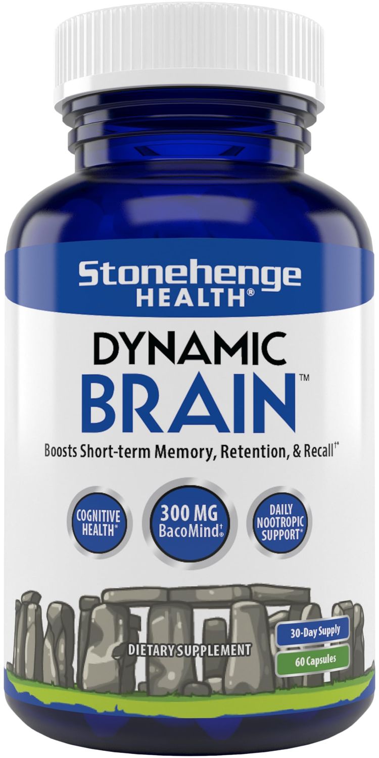 Stonehenge Health Dynamic Brain Supplement - New Formula with BacoMind for Memory Acquisition, Retention, &amp; Recall with 40 Unique Nootropic: Choline, Phosphatidylserine, and Huperzine A