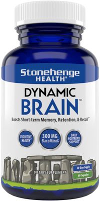 Stonehenge Health Dynamic Brain Supplement - New Formula with BacoMind for Memory Acquisition, Retention, &amp; Recall with 40 Unique Nootropic: Choline, Phosphatidylserine, and Huperzine A