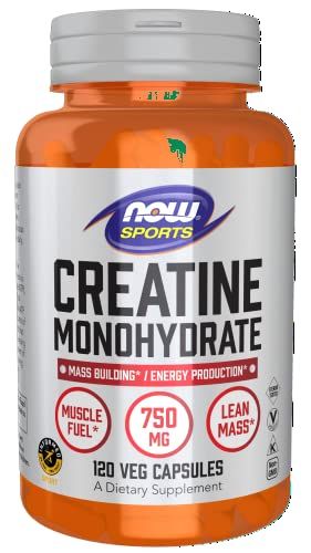 NOW Foods Sports Nutrition, Creatine Monohydrate 750 mg, Mass Building*/Energy Production*, 120 Veg Capsules