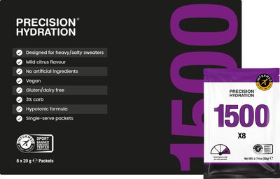 Precision Hydration Electrolyte Drink Mix- No artificial ingredients, Multi Strength Electrolyte Powders - Combats Cramp - Gluten Free, Hypotonic (1 Box (8 Packets), 1500mg/l - Purple Packet)