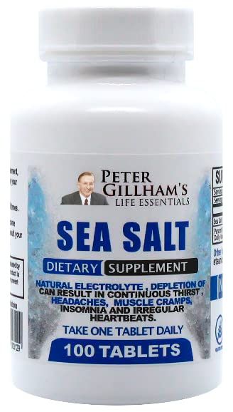 Peter&#39;s Choice Sea Salt Sodium Chloride 450mg, 100 Tablets, Electrolyte Support &amp; Balance, Athletic Post Workout Rehydration &amp; Recovery. Hot Weather Aid. Prevent Dehydration &amp; Cramps. Made in USA