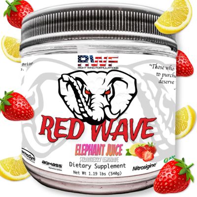 Red Wave Pre Workout Powder With Creatine For Men &amp; Women - Fully Dosed Supplement, Citrulline, Beta-Alanine, 300mg Blended Caffeine, Nootropics, Long Lasting Energy, 540 Grams (Elephant Juice)
