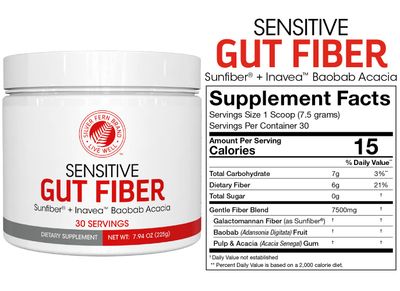 Sensitive Gut Fiber Supplement - Each Tub = 30 Scoops = 30 Day Supply - 6 Grams of Dietary Fiber Per Serving - with Galactomannan Guar Fiber, Baobab Fruit Powder, Acacia Fiber
