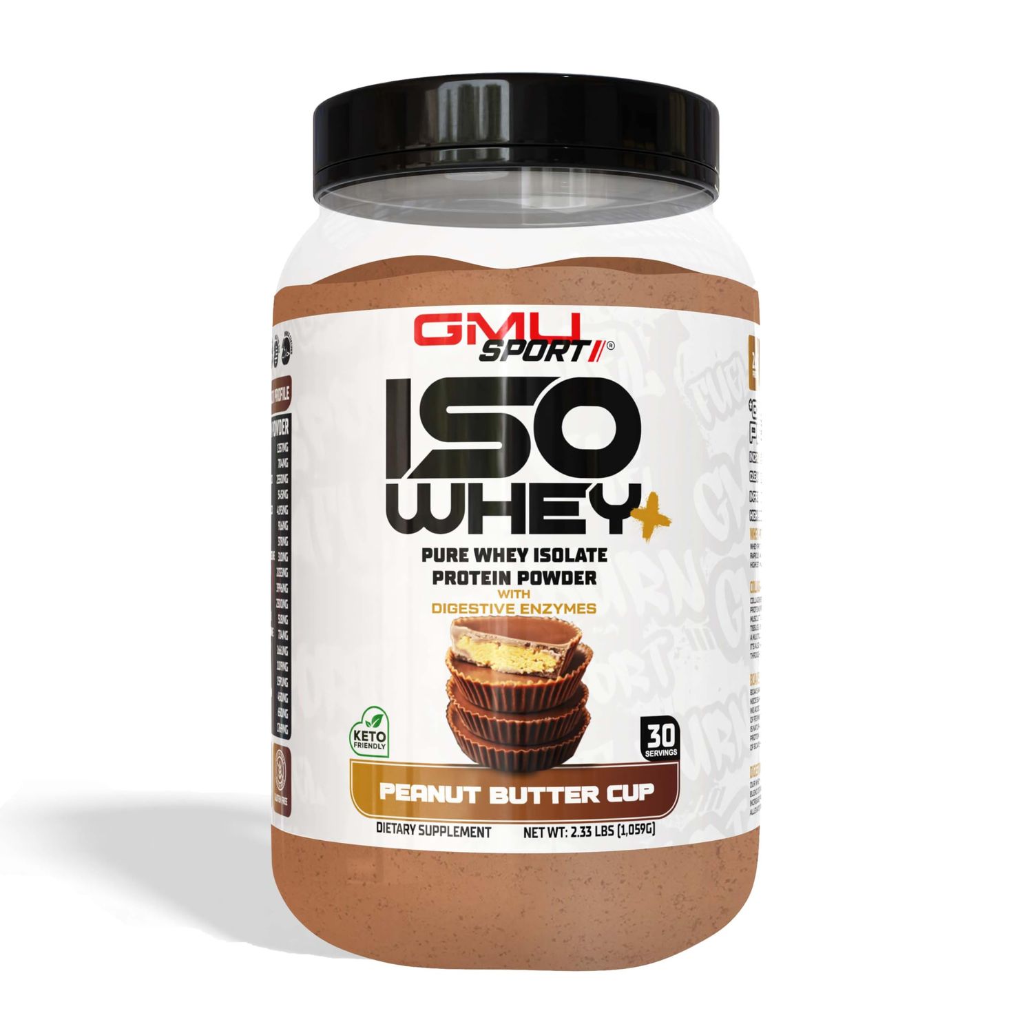 GMU SPORT - Whey Protein Isolate Powder - 2 LB Whey Isolate Protein Powder with Collagen Peptides, Digestive Enzymes &amp; BCAAs - Isolate Whey Protein Powder with 30 Servings - Peanut Butter Cup