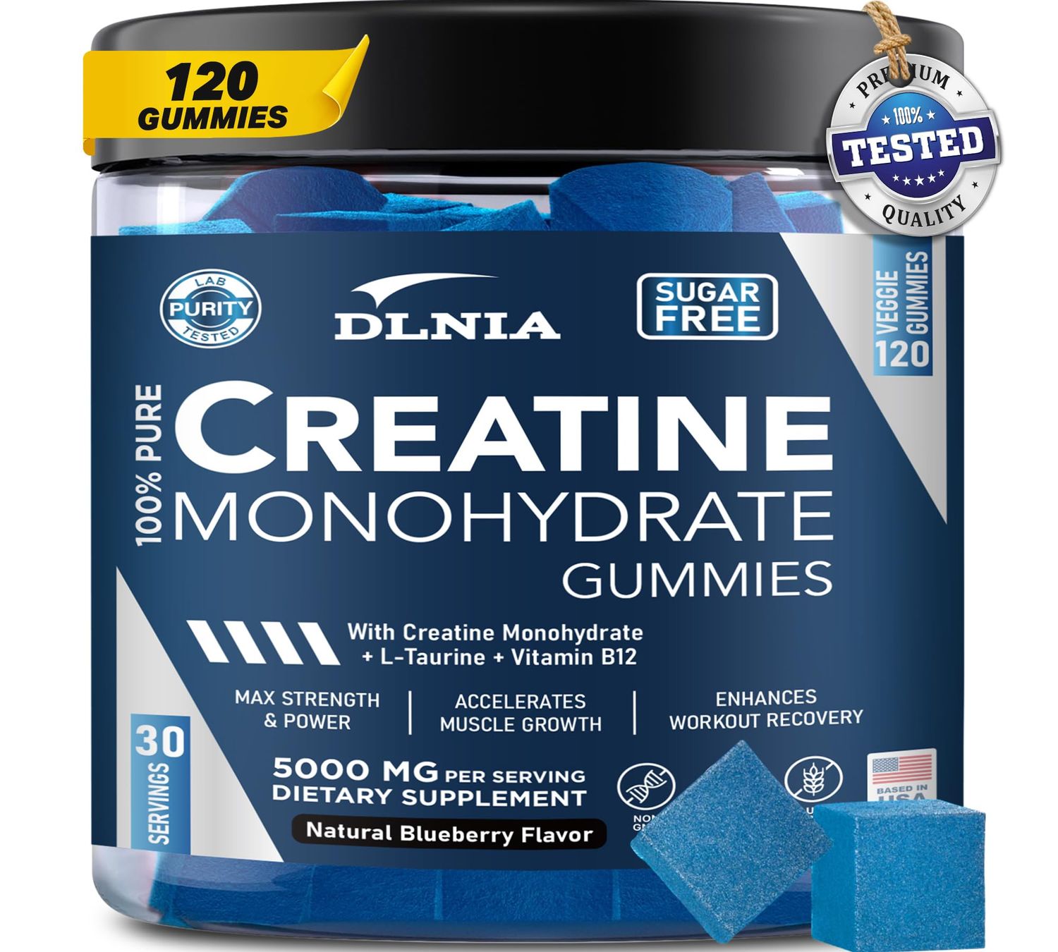 Creatine Monohydrate Gummies for Men &amp; Women - Sugar Free &amp; Vegan Advanced Formula W/L-Taurine + Vitamin B12 - for Muscle Strength, Muscles Builder, Recovery, Energy Boost, Pre-Workout Supplement
