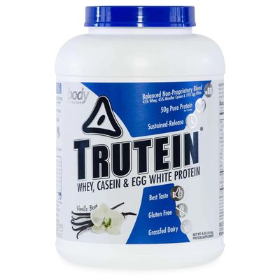 Body Nutrition Trutein High Protein Powder: 45% Whey, 45% Casein, 10% Egg White Protein Shake Mix, Gluten-Free, Low Sodium, Low Carb Protein Supplement Powder for Men &amp; Women, Vanilla Bean, 4lb