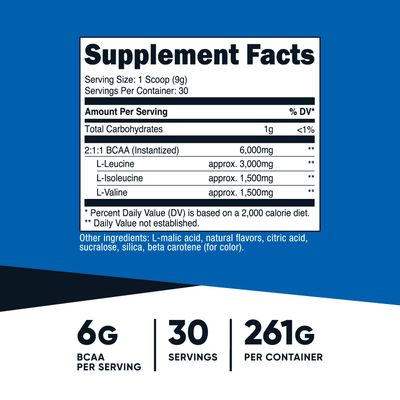 Nutricost BCAA Powder (Pineapple, 30 Servings) - Optimal 2:1:1 Ratio