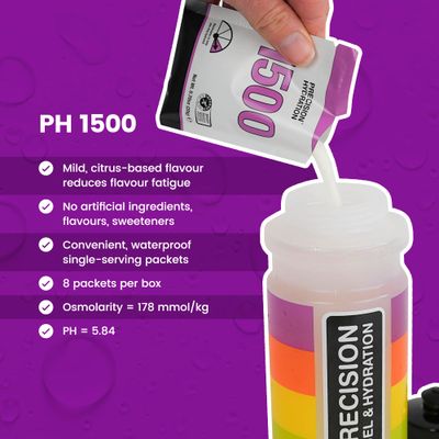 Precision Hydration Electrolyte Drink Mix- No artificial ingredients, Multi Strength Electrolyte Powders - Combats Cramp - Gluten Free, Hypotonic (1 Box (8 Packets), 1500mg/l - Purple Packet)