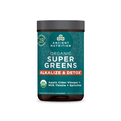 Supergreens Alkalize &amp; Detox Powder by Ancient Nutrition, Organic Superfood Powder Made from Real Fruits, Vegetables and Herbs, for Digestive and Energy Support, 25 Servings, 7.5oz