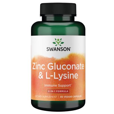 Swanson Premium Brand Zinc Gluconate &#39;&amp;&#39; L-Lysine - 2-in-1 Formula 90 Veg Caps