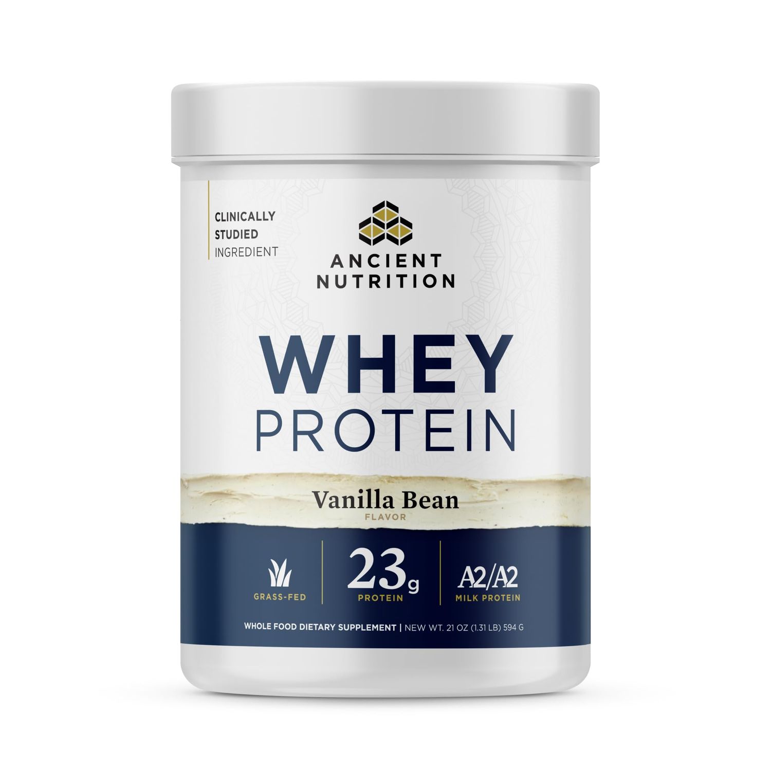 Ancient Nutrition Grass Fed Whey Protein, Vanilla Bean, 23g Protein, 20 Servings, Hydrolyzed Collagen Peptides, Organic Regenerative A2/A2 Milk Protein