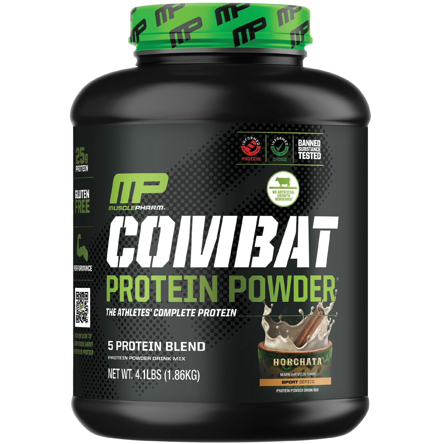 MusclePharm Combat Protein Powder, Horchata Flavor, Fuels Muscles for Productive Workouts, 5 Protein Sources Including Whey Protein Isolate &amp; Egg Albumin, Gluten Free, 4 lb, 52 Servings