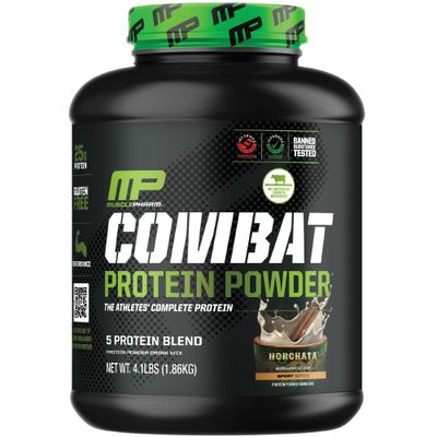 MusclePharm Combat Protein Powder, Horchata Flavor, Fuels Muscles for Productive Workouts, 5 Protein Sources Including Whey Protein Isolate &amp; Egg Albumin, Gluten Free, 4 lb, 52 Servings