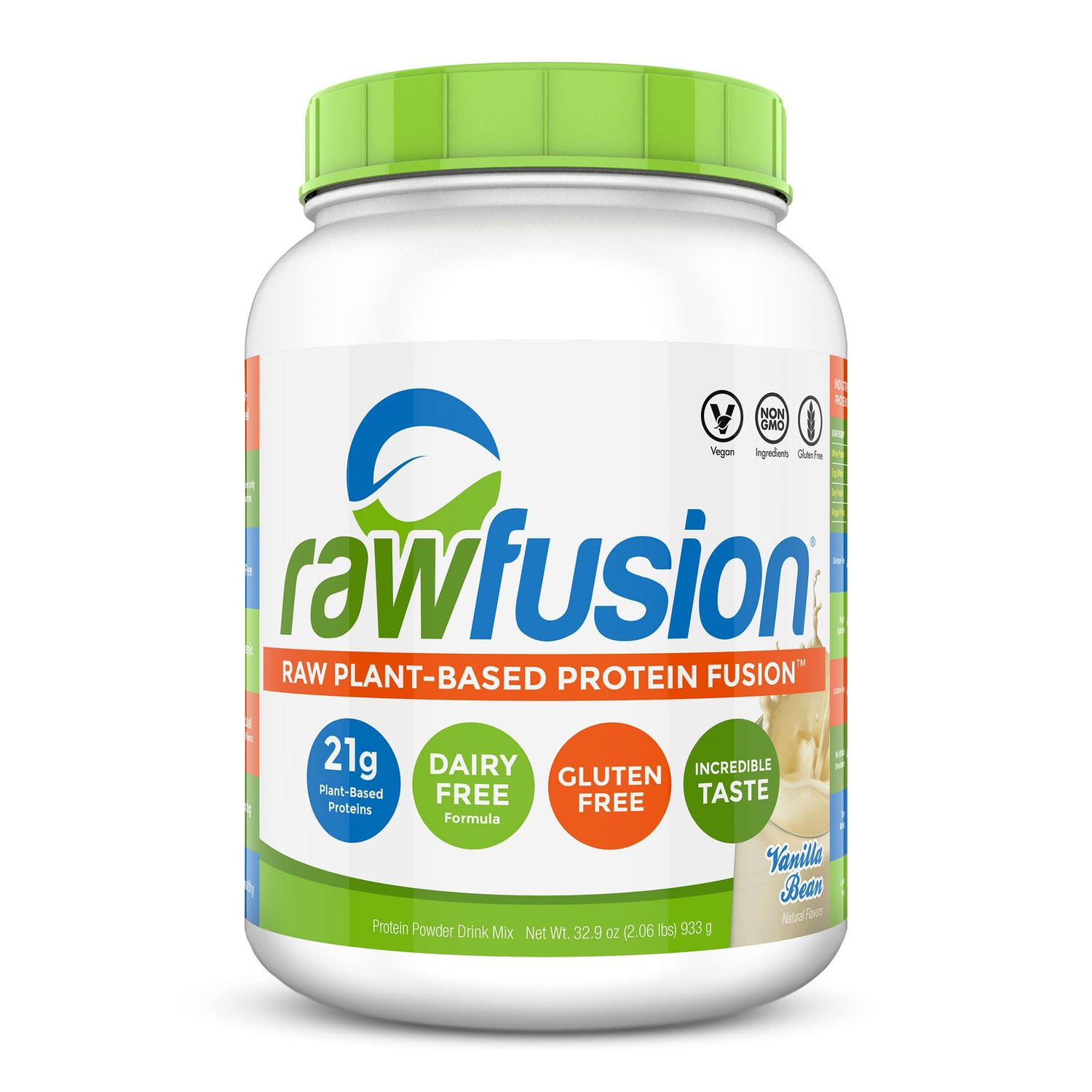 Rawfusion- Vegan Protein Powder, Vanilla Bean - 30 Servings, 21g of Plant Based Protein, Low Net Carbs, Non-Dairy, Gluten/ Lactose Free, Soy Free, Kosher, Non-GMO, 2lb Pound